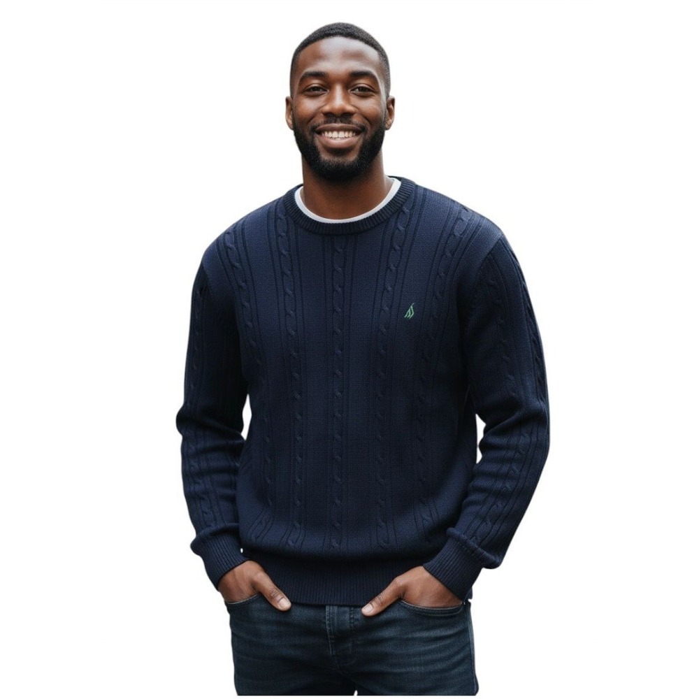 Nautica Vintage Navy Crewneck Cable Knit Sweater Sz XL